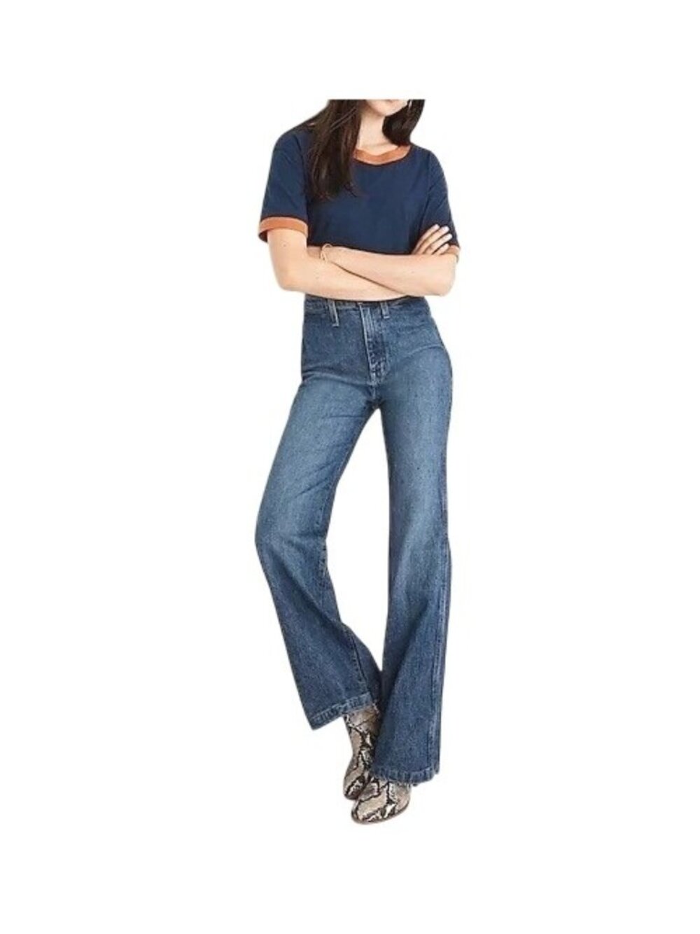 Madewell Womens 11" High-Rise Flare Jeans Medium Wash Denim Casual Fit Size 28
